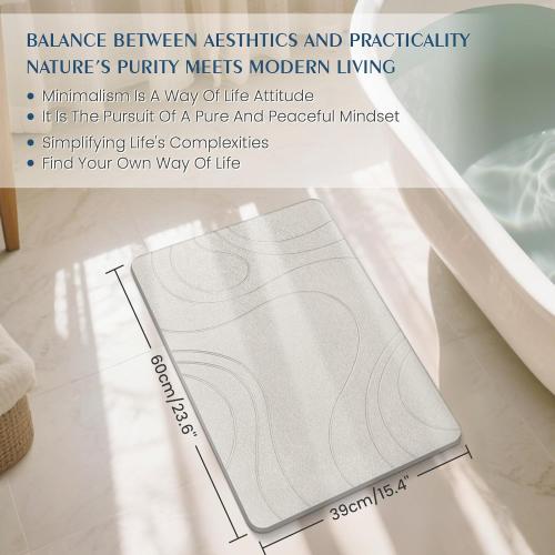 Stone Bath Mat Quick Dry Diatomaceous Earth Bath Mat Non-Slip Shower Stone Bathmat Super Absorbent Water Diatomite Bathroom Floor Pad Elegant,Natural,Esay to Clean (Flow Line-Beige)
