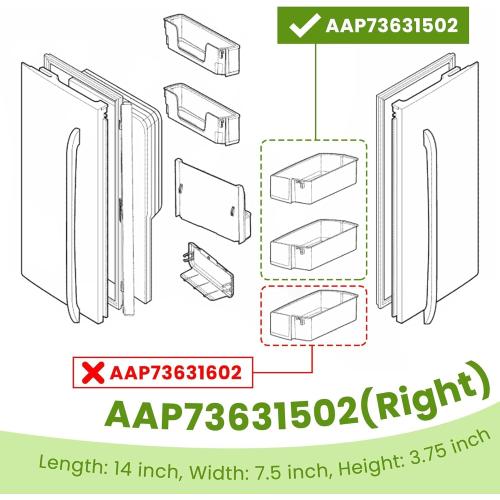 [2 PACK] AAP73631502 Refrigerator Door Shelf (Right) Replacement PD00005335 2443758 AP4563994 PS2581944 EAP2581944 compatible with LG KENMORE Refrigerator Door Shelves - BY AMI PARTS