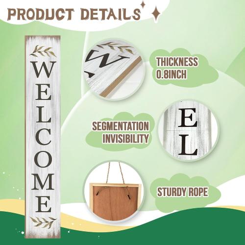 Summer Welcome Sign for Porch 47 Retro White Wooden Door Sign for Outdoor Decoration Rustic Cabin Large Porch Signs For Patio Farmhouse Vertical Signs for Seasons Standing Yard Signs for Garden