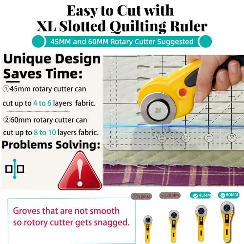 17-3/4 x 22in XL Slotted Quilting Ruler, Particularly Precise & Not Easy to Break, Quilting Templates Supplies for Fabric Strip, Rotary Cutting, Sewing, Patchwork and Crafting-1 Year