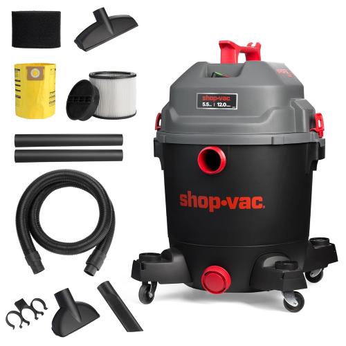 Shop-Vac 5430098 Ultra Quiet Wet/Dry Vacuum, 12 Gallon, 5.5 HP Powerful Suction & Heavy Duty for Jobsite, Garage, Workshop & Home