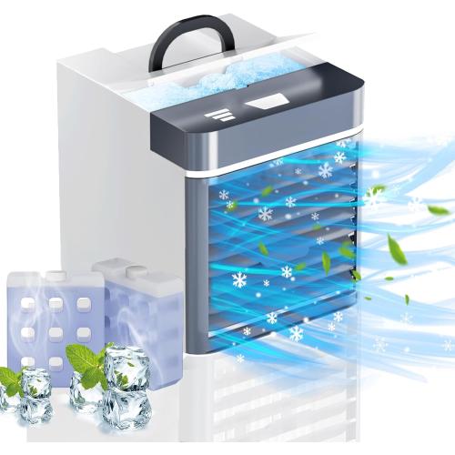 Portable Air Conditioners, Mini Air Cooler with 3 Speeds, Anti-leakage Water Personal Ice Air Conditioner for Room Desk Office Home Tent(W-09)