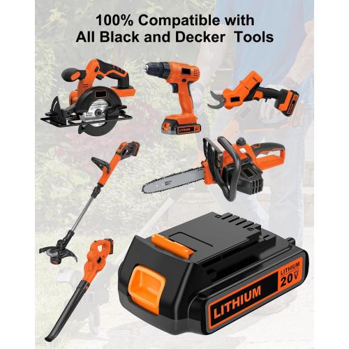 20 Volt MAX 2.0Ah Lithium Replacement for Black and Decker Battery LBXR20 LBX20 LB20 LB2X4020 Compatible with 20V Black and Decker Power  Tools and All Power Lithium Ion Battery 2000mAh