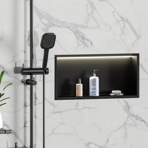 Neodrain LED Shower Niche, 24X12 Matte Black Recessed Wall Niche, Tile Ready Stainless Steel Bathroom Niches with 3000K Led Light, IP66 Waterproof, No Tile Needed