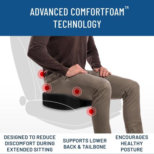 Everlasting Comfort Memory Foam Car Seat Cushion - Tailbone Pain Relief, Driving Seat Cushion for Short People - Office, Wheelchair, Gaming Chair, Travel - Non-Slip, Washable Cover