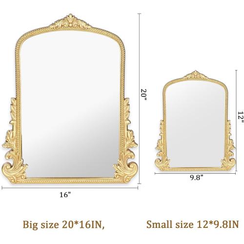 Vintage Makeup Mirror, Vanity Desk Mirror Antique Traditional Tabletop Mirror, Standing, Hang or Wall Mounted, Adjustable Dress-up Mirror, Gold Decor Mirror for Living Room,Bedroom (gold, 12*9.8 in)