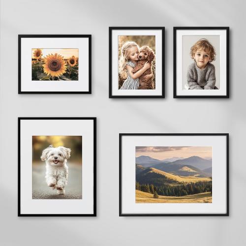 ZLG Black 5x7 Frame, Premium 5x7 Metal Frame Matted to 4x6, 5x7 Picture Frame, High Definition Plexiglass, Wall Hook Included, Set of 1