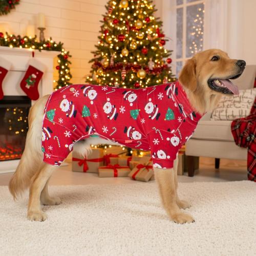 KYEESE Christmas Dog Pajamas Santa Claus Turtleneck Dog Pjs for Large Dogs Holiday Pet Onesie Soft Velvet 4 Legs Cozy Pet Sleepwear Warm Doggie Christmas Outfit, XXX-Large