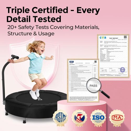BCAN 36'' Toddler Trampoline, ASTM Certified - Kids Trampoline for Ages 1-6, Foam Handle & Safe Thickened Cover, Mini Trampolines for Kids Indoor, Easy to Assemble