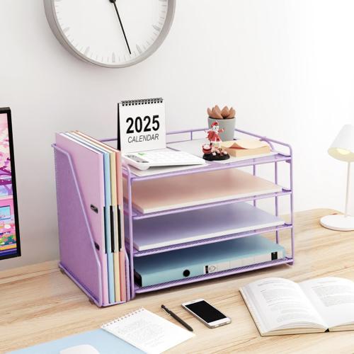 Purple gianotter 4-Tier Paper Organizer With Magazine Holder, Desk Organizers and Accessories, File Organizer for Office Supplies Storag (Purple)