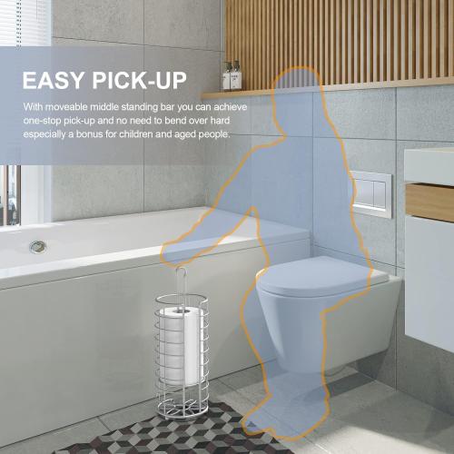 Toilet Paper Holder Stand, Freestanding Bathroom Toilet Paper Organizer, 3 Mega Roll Toilet Paper Holder for Under Sink, Vanity, Cabinet Shelf (Silver)