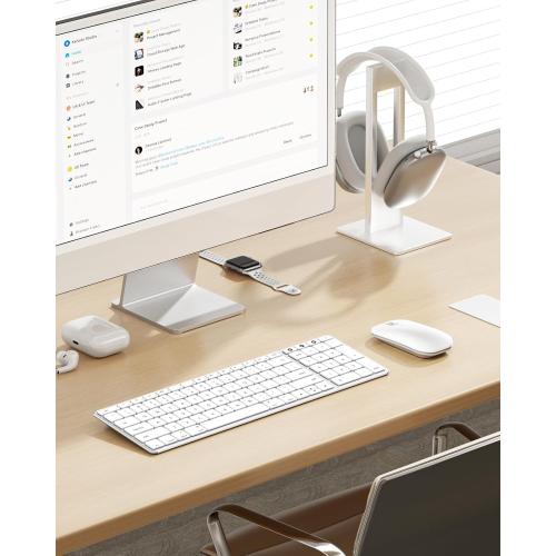 seenda Bluetooth Keyboard and Mouse for Mac, SKM64-2 Multi-Device Rechargeable Slim Wireless Keyboard Mouse Stainless Steel Full Size, Compatible with MacBook Pro/Air, iPad, Mac - White Silver