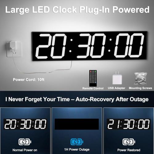 Large Digital Wall Clock 28 with GPS Auto-Sync, Remote Control & Timer, Wall-Mounted for Classroom, Office, Gym, Conference Room