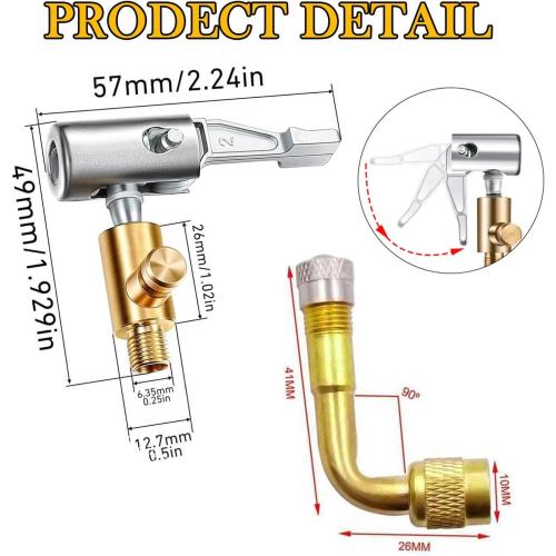 5 Pcs Tire Valve Extension, 8.25 Inch Flexible Valve Stem Extenders, 90 Degree Brass Tire Valve Extension Adaptors with Tire Inflator Hose Adapter Compatible for RV Bike Motorcycle Car