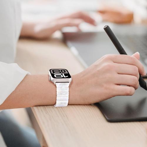 White V-MORO Compatible with Apple Watch Resin Bands Series 8/7/9/10 42/41/40/42mm(S10),46/45/44/42mm Fashion Lightweight Bracelet Elegant Wristband for iWatch Series 6/5/4/3/2/1/SE