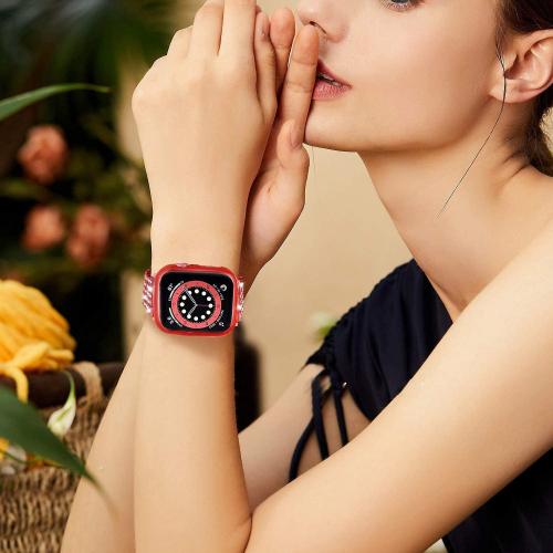 JOHIPI 3-Pack Compatible With Apple Watch Band 38mm 40mm 42mm 44mm   Case, Women Jewelry Bling Diamond Metal Strap with Diamond Case and Glass Screen Protector Case For iWatch Series SE 6 5 4 3 2 1