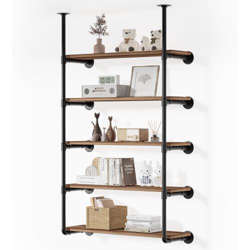 Industrial Iron Pipe Shelving Wall-Mount(No Plank): 5-Tier DIY Open Bookshelf - Iron Pipe Storage Shelves