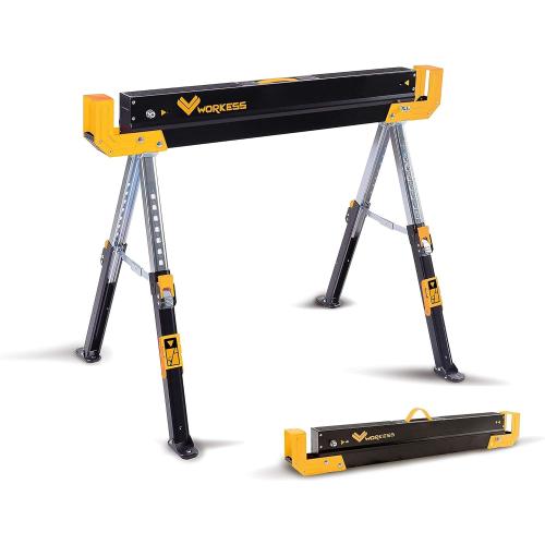 Saw Horses 2 Pack Folding, 2600 Lbs Load Capacity & 24-32 Inch Adjustable Height Heavy Duty Sawhorse Table with 2x4 Support Arms, Portable Folding Legs and Easy Grip Handle for Woodworking