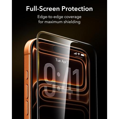 ESR Accessory Glass by Corning™ 3 Pack 9H  Glass for iPhone 17 Pro Screen Protector, with AR Anti-Reflective Technology, Military Grade Shatterproof & Durable with UltraFit Tray