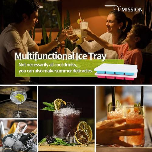 Silicone Ice cubes, Silicone gel ice cubes tray, a box of 12 ice cubes with Lid, mold combination, Easy release Ice Cube Mould (Red Blue)