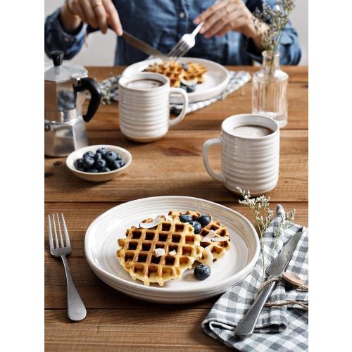 LE TAUCI Dinnerware Sets 16 PCS, Stoneware Plates and Bowls Set, House Warming Wedding Present, Serve for 4 (10 Dinner Plates   8 Salad Dish   28 oz Cereal Bowl 12oz coffee mugs) x 4, Arctic White (NO DINNER PLATES)