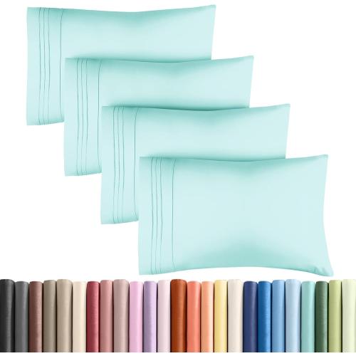 King Pillow Cases Set of 4 - Ultra Soft Hotel Quality Pillowcase Covers - Comfy, Cozy & Wrinkle Free - Shrinkage, Stain and Fade Resistant - Machine Washable Pillow Protectors - 4 Piece Set - Spa Blue