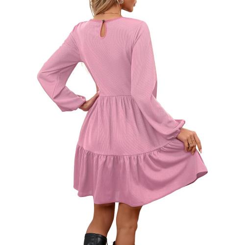 Size XL...Women's Casual Long Sleeve Midi Dress Ruffle Flowy Pleated Tiered Swing A-Line Crewneck Vintage 2025 Fall Winter Dresses