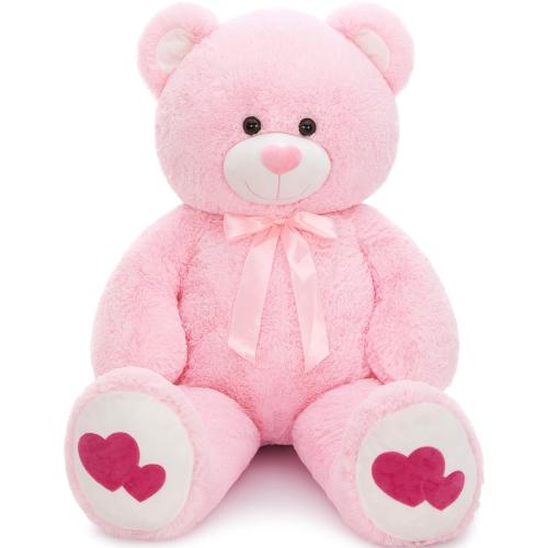 Size 47 Color Pink MaoGoLan Giant Pink Teddy Bear Plush 47,Big Bear Stuffed Animal with Heart Footprints and Heart Nose,4ft Large Valentines Teddy Bear for Girlfriend,Wife,Lover-Anniversary, Birthday,Long Distance