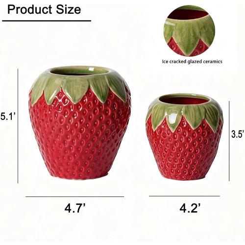 Ceramic Strawberry Vase, Cute Fresh Flowers Vases, Small Fruit Vases for Strawberry Party, Kitchen Decor(Red)