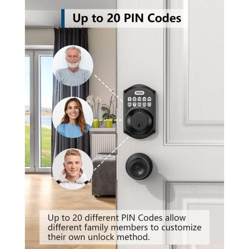 Color Black TEEHO TE001 Keyless Entry Door Lock with Keypad - Smart Deadbolt Lock for Front Door with 2 Keys - Auto Lock - Easy Installation - Matte Black
