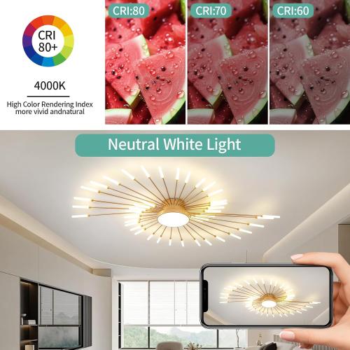 ziidoo Modern Ceiling Light, 42 1 Lights Metal Firework Designed Chic Led Lighting Fixture for Farmhouse Kitchen Dining Room Bedroom Hallway Living Room (Gold and Dark Gold)