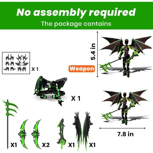 T13 Winged Robot Action Figure, Triple-Bladed Scythe, Black Wings