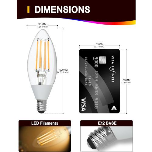 UNILAMP Dusk to Dawn Light Bulbs, Outdoor Candelabra Light Bulbs, 5W Equivalent 40W, 2700K Soft White, 500LM, Edison Vintage Filament E12 Base, Photocell Sensor for Sconces Porch Patio Garage, 6 Pack