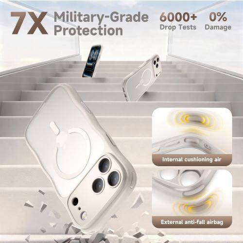 for iPhone 17 Pro Max Case for Women Girls,【Compatible with MagSafe】,【Camera Control】,【Full Camera Protection】, Cute Wave Magnetic Phone Case for iPhone 17 Pro Max,Stone