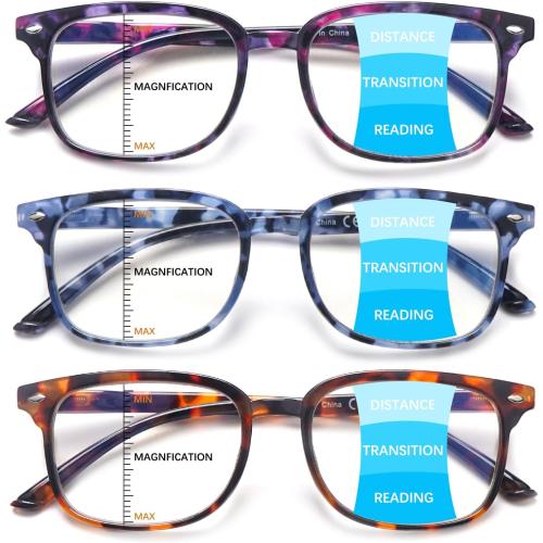 Progressive Multifocal Anti Blue Light Reading Glasses for Women and Men Fashion Eyeglasses Frame