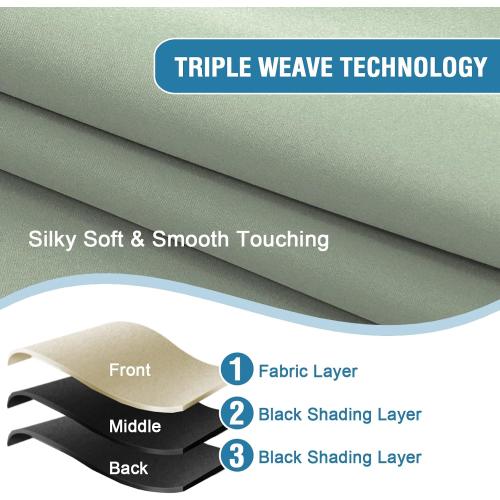 H.VERSAILTEX 100% Blackout Curtains for Bedroom Thermal Insulated Blackout Curtains 84 inch Length Heat and Full Light Blocking Curtains for Living Room with Black Liner 2 Panels Set, Light Sage