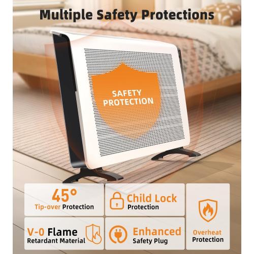 Convection Space Heaters for Indoor Use Large Room, 1500W Infrared Bathroom Heater with Remote, IPX4, 24Hrs Timer, Stand & Wall Panel Heater with Adjustable Thermostat for Office Bedroom Use