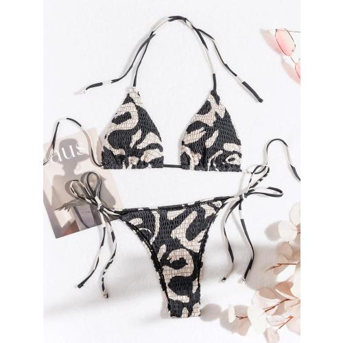 size XS SHENHE Women's 2 Piece Smocked Triangle Bikini Sets Halter Drawstring Side Cute Swimsuits