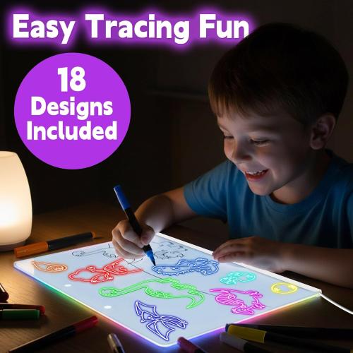 16 Led Drawing Board for Kids with 18 Tracing Stencils - Light up Led Note Board, 2026 Birthday Gifts for Boys Girls Ages 5 6 7 8 9 10 12  Year Old, Magic Glow Art Toys for 6 7 8 9 10 Year Old, 39PCS