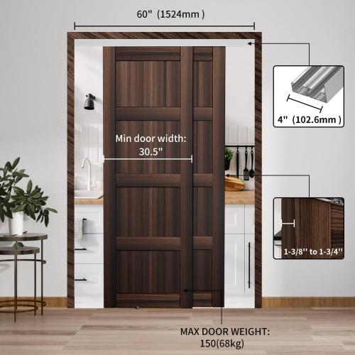 Heavy Duty Bypass Sliding Closet Door Track Hardware 60, 5FT Aluminium Pocket Door Track Rail Set, Smoothly and Quietly, for 2 Door System
