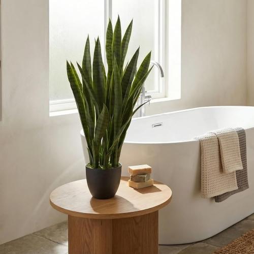 ‼️has mild stains ‼️Nearly Natural 35in Artificial Snake Plant, Sansevieria Faux Greenery with Black Planter for Indoor Home Office Decor, Low Maintenance