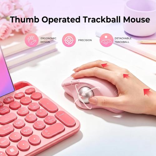 seenda Wireless Trackball Mouse, Ergonomic Bluetooth Rollerball,Rose Pink
