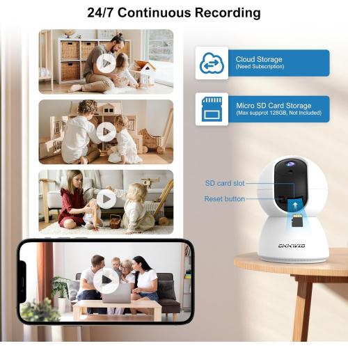 White 2.4&5GHz WiFi Indoor Security Camera,2K/3MP Camera for Home Security, 355° Pan/Tilt Pet Cam, IR Night Vision Baby Monitor, 2-Way Audio, Motion Tracking, Cloud & SD Card Storage