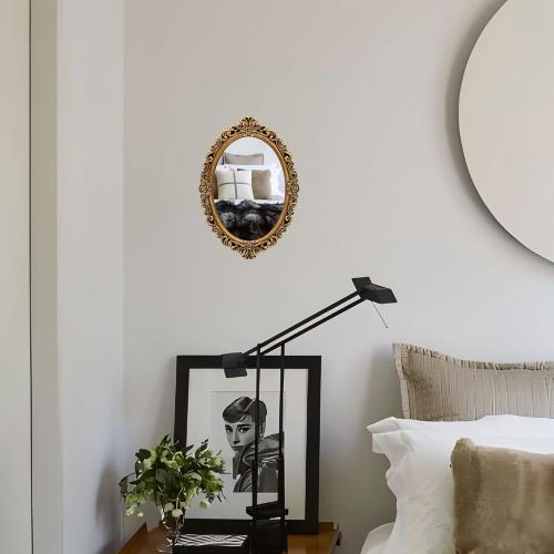 OIGUMR Oval Small Wall Mirror Mirror Vintage Hanging Mirrors for Bedroom Living-Room Dresser Decor (Gold, Frame Size：12 x 8.3 inch)