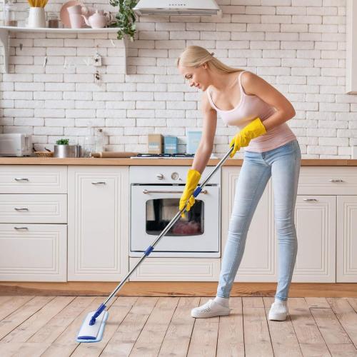 18 Professional Microfiber Mop Floor Cleaning System, Flat Mop with Stainless Steel Handle, 4 Reusable Washable Mop Pads, Wet and Dust Mopping for Hardwood, Vinyl, Laminate, Tile Cleaning