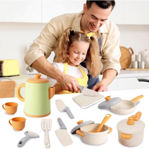 Play Kitchen Pots and Pans Set for Kids, Pretend Role Play Cooking Toys Gifts for Toddlers Girls Boys Ages 3 4 5 6