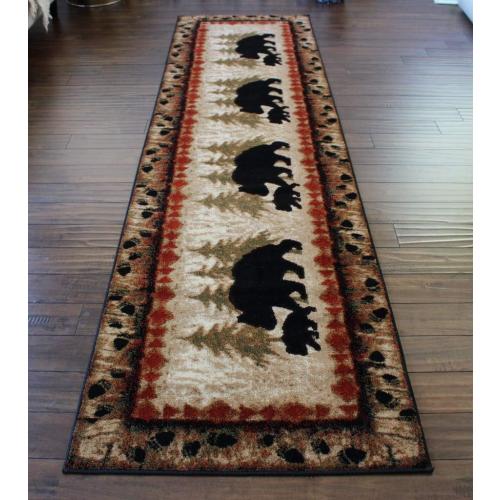 Masada Rugs, Cabin Lodge Area Rug Bear and Cub Scene (3 Feet X 10 Feet) Runner
