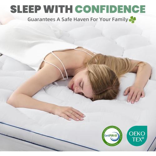 BDEUS Twin Mattress Pad, Extra Thick 1450GSM Mattress Topper, Four Leaf Clover Soft Mattress Protector Cover with 21 Deep Pocket for Back Pain Relief, 3D 7D Down Alternative Fill Overfilled, White