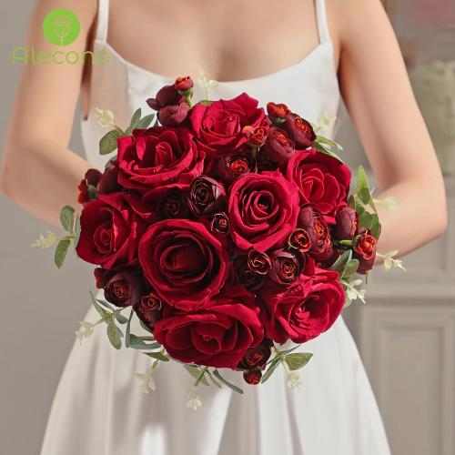 Alecono Red Roses 20Pcs - 4in Real Touch Artificial Roses, Velvet Soft Fake Flowers with Long Stems for Mother’s Day, Wedding Centerpieces, DIY Home Decor