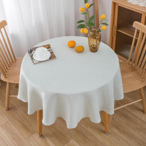 NLMUVW 48 Inch Linen Round Tablecloth, Ivory White Table Cloth | Textured Dining Table Cover Water Resistant for Party Kitchen Coffee